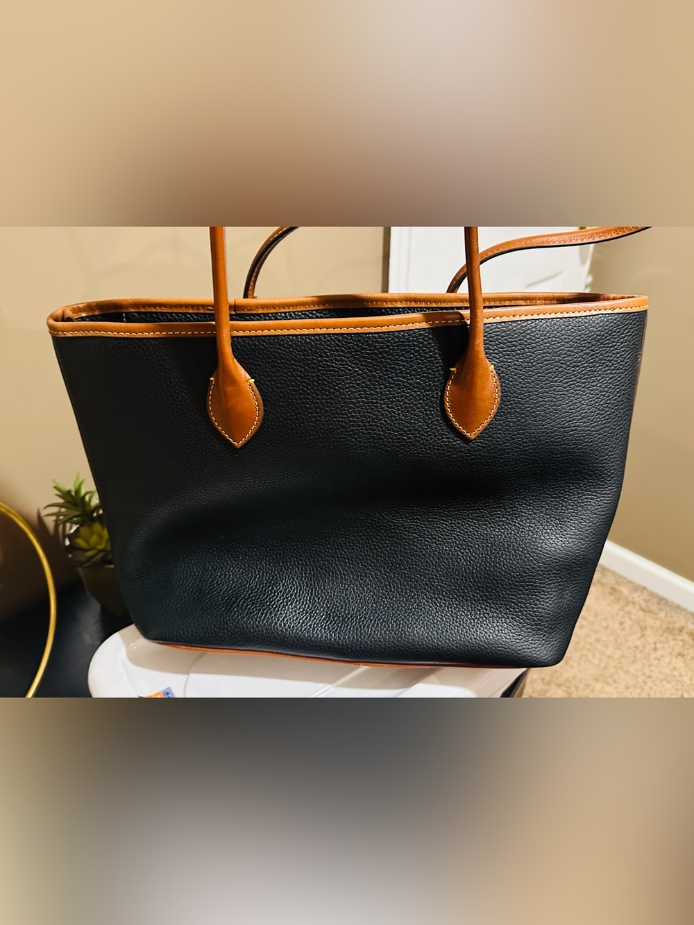 Dooney & Bourke Black and Tan Leather Tote